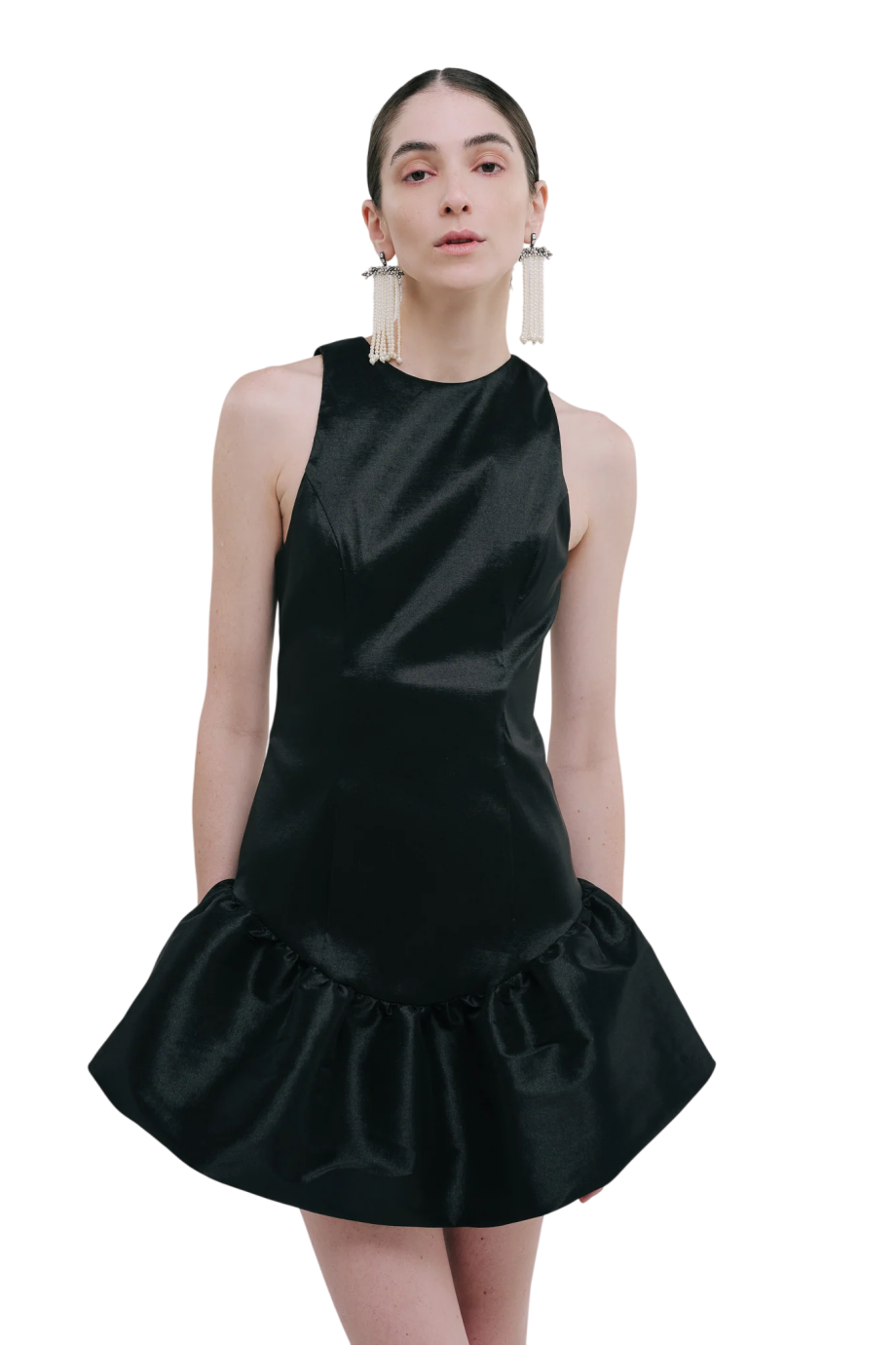 Birgit ruffled taffeta mini dress in black