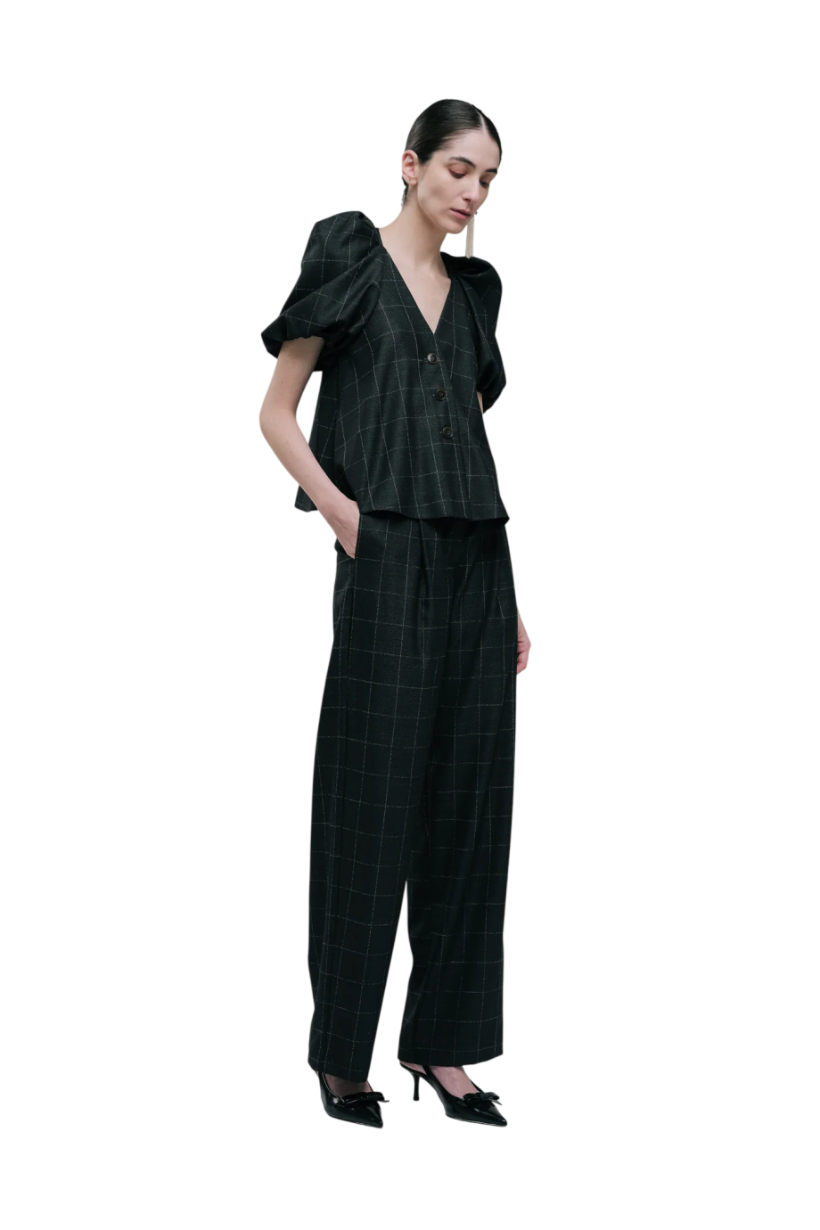 Noko wide-leg wool pants in charcoal