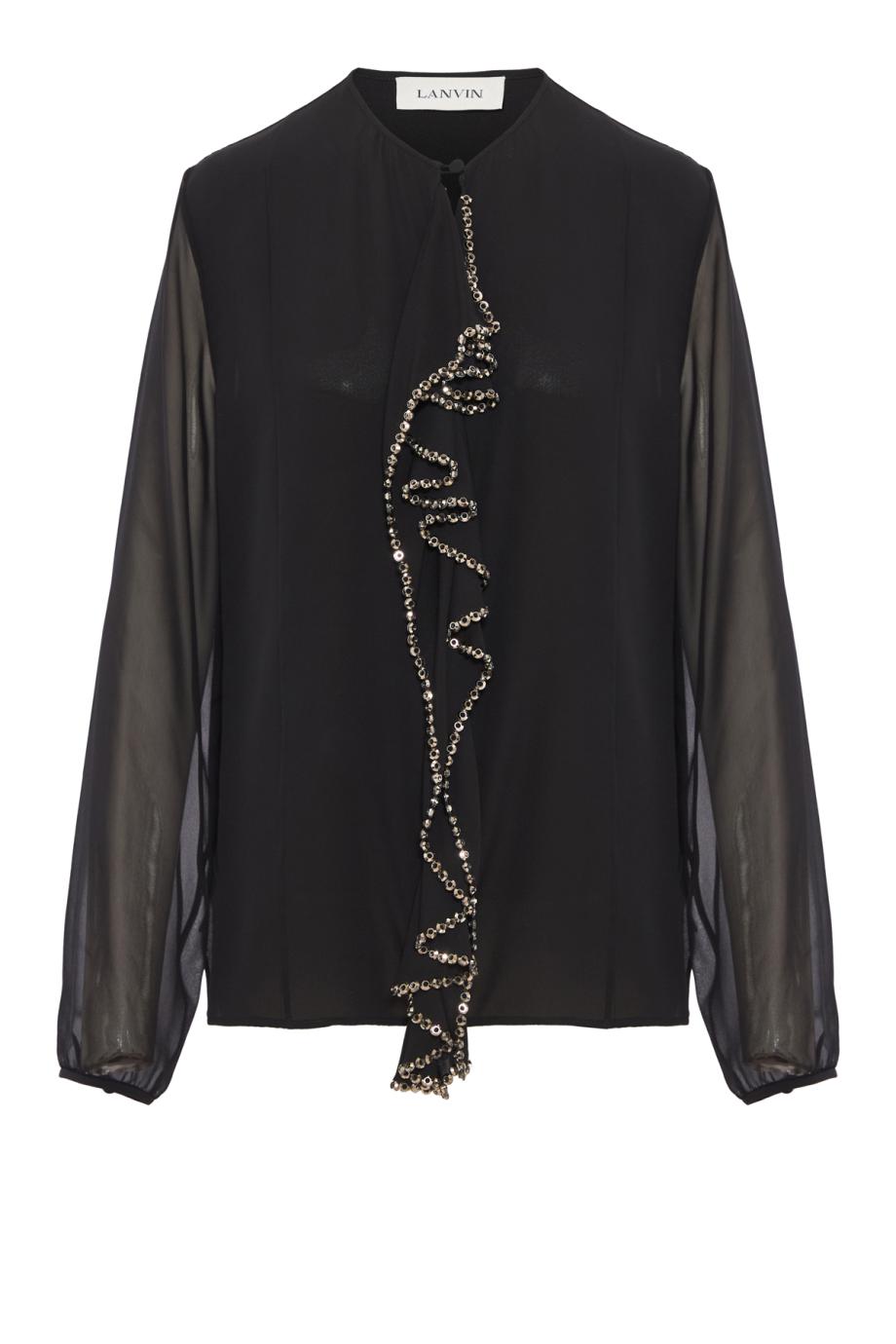 Ruffled silk blouse in black
