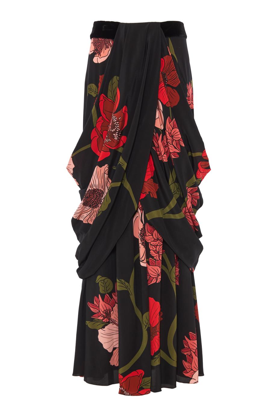 Sanctuary Bloom printed silk maxi skirt in black