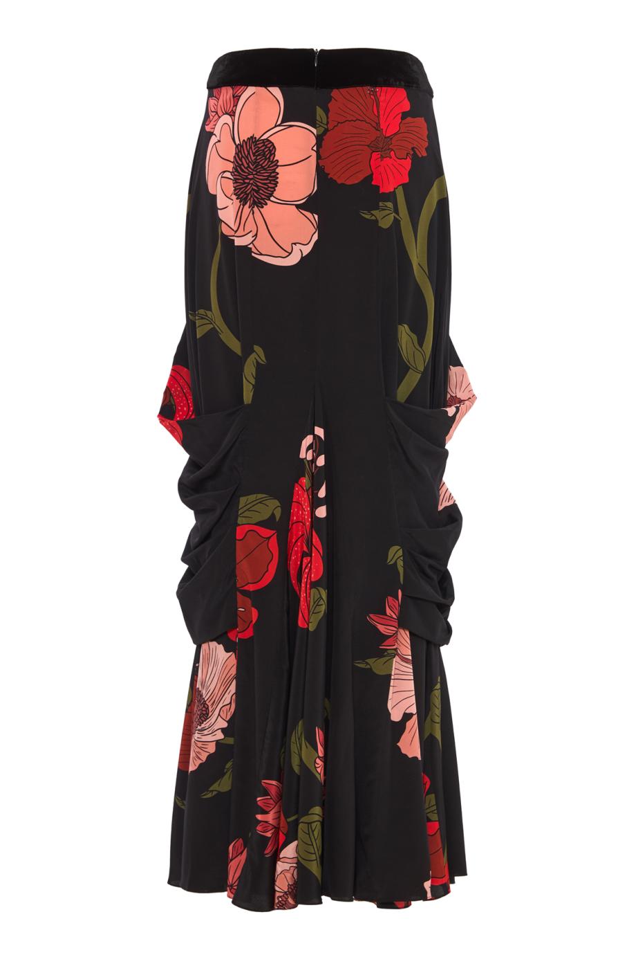 Sanctuary Bloom printed silk maxi skirt in black