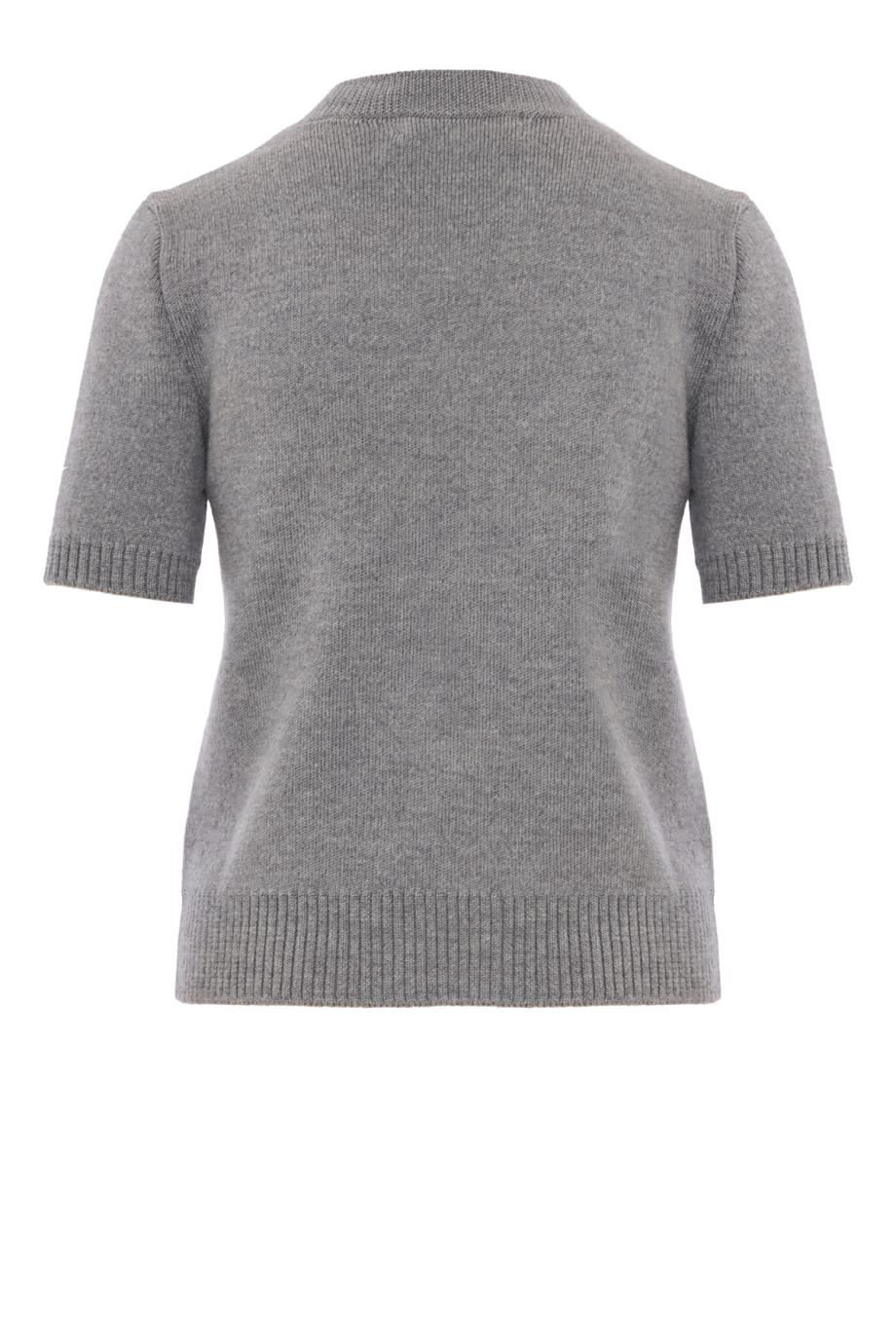 Beaded peony embroidered wool sweater in melange grey