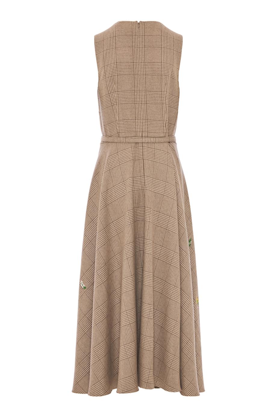 Glen plaid embroidered wool and silk midi dress in taupe