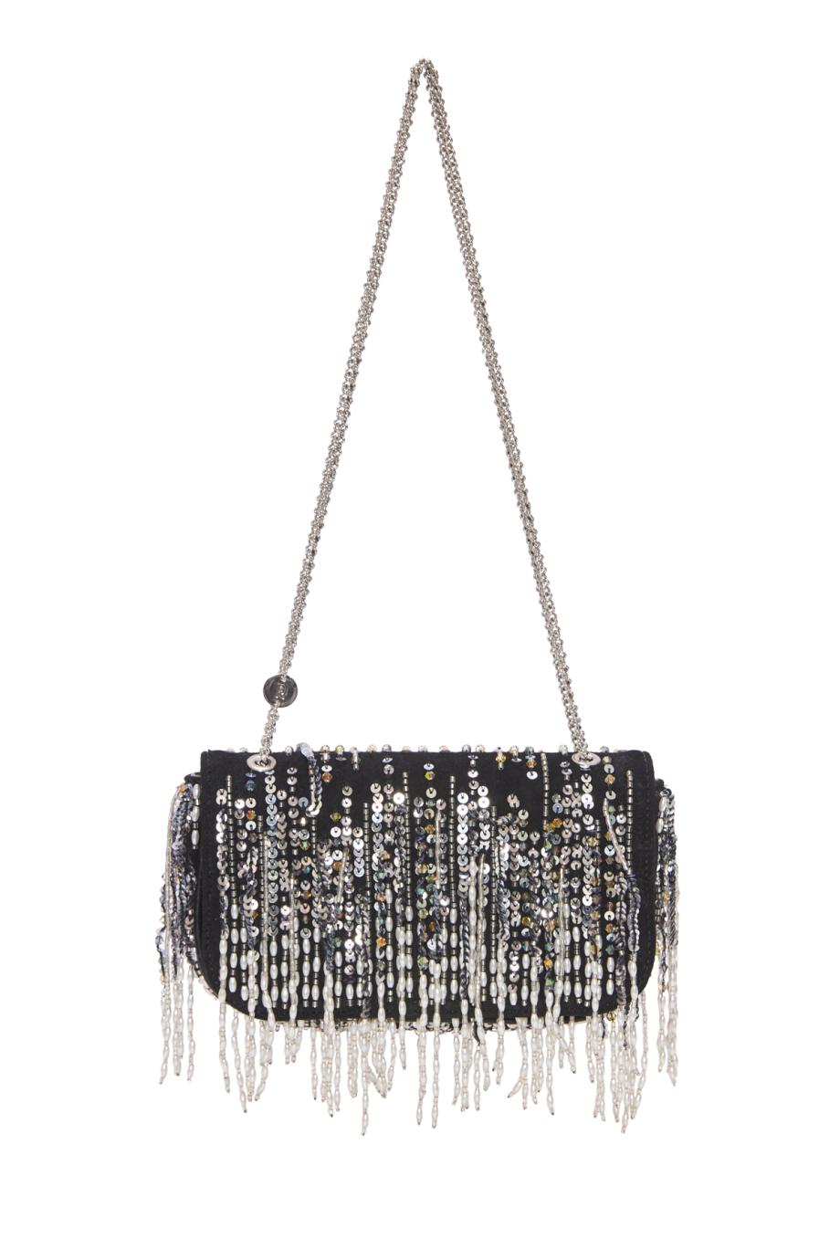 Sparkle sequin-embroidered leather mini bag in black