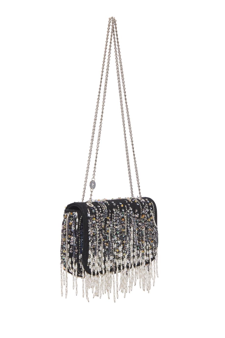Sparkle sequin-embroidered leather mini bag in black