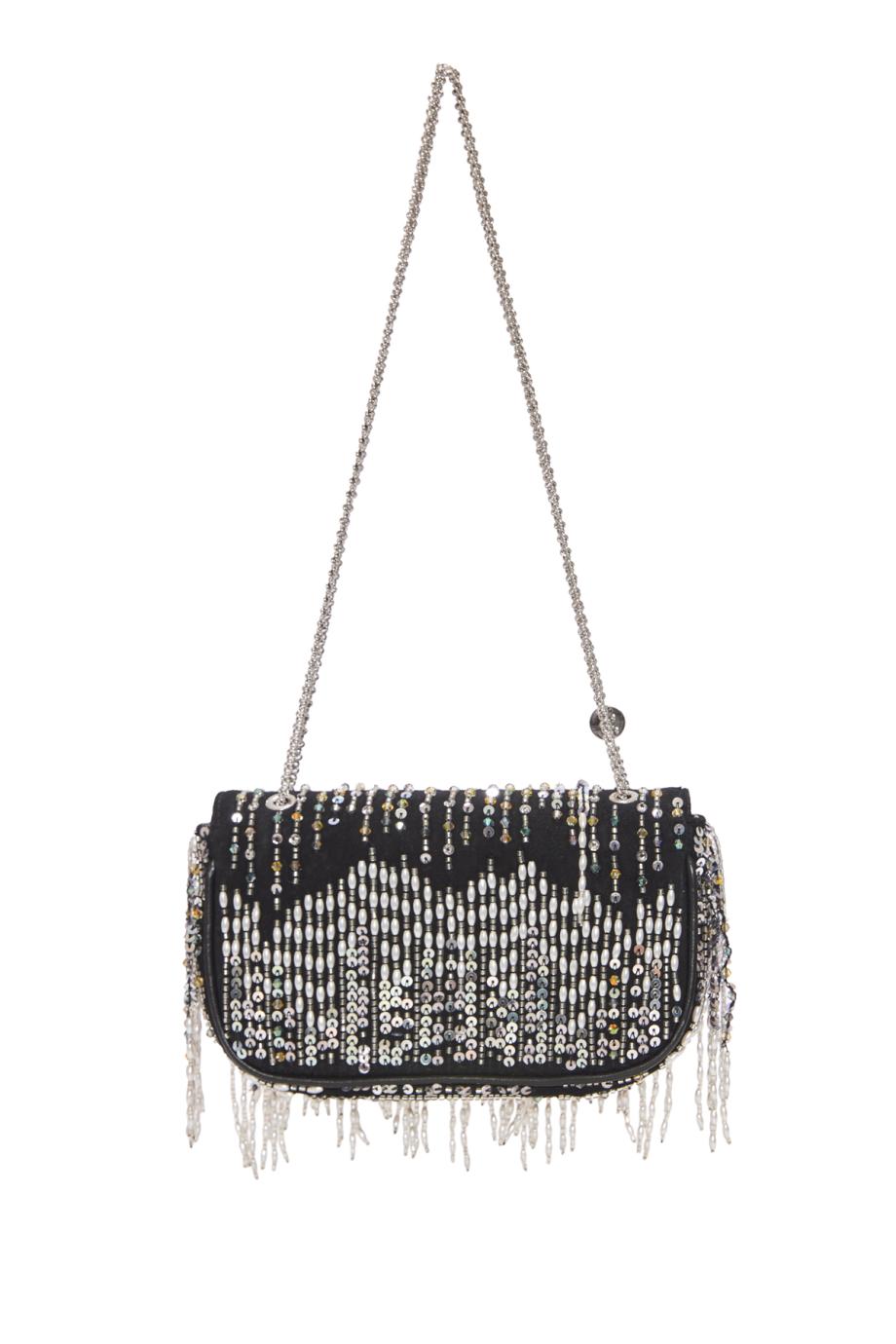 Sparkle sequin-embroidered leather mini bag in black
