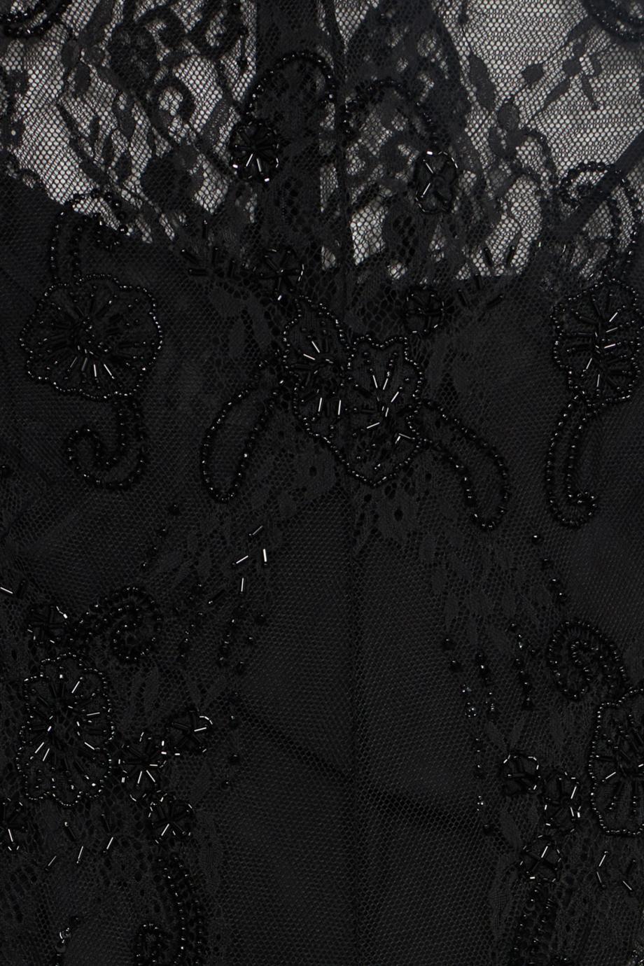 Bead-embroidered lace mini dress in black
