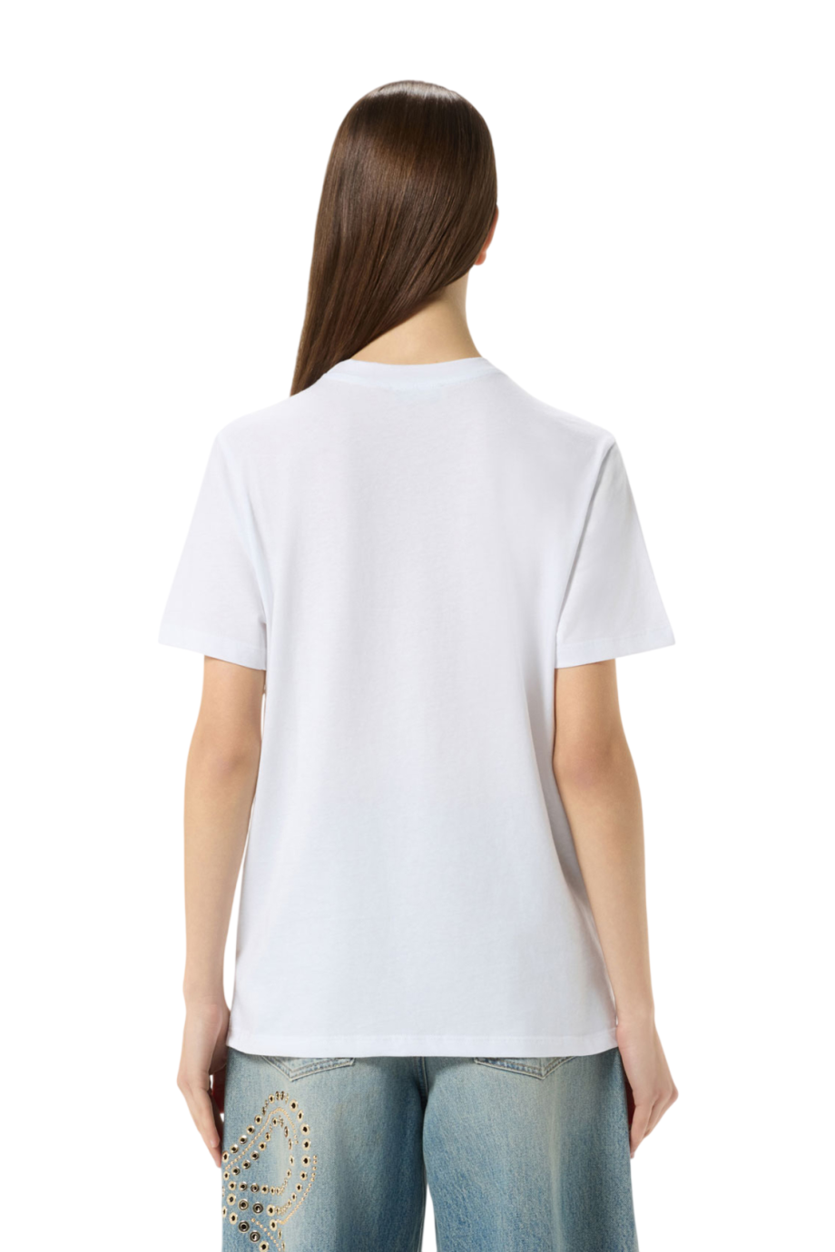 Bead-embroidered cotton T-shirt in optic white