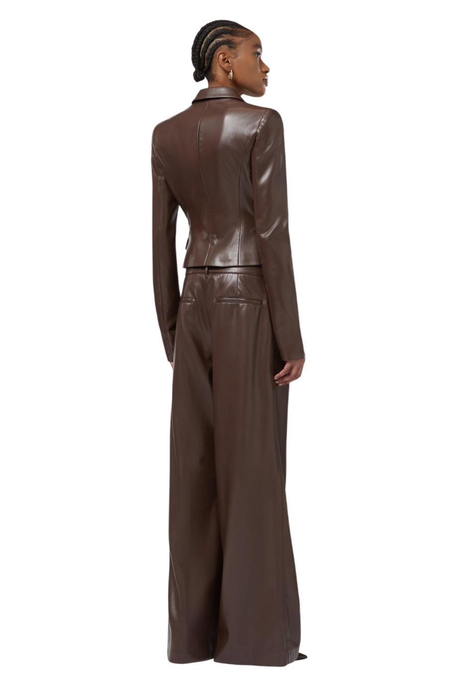 Sasha vegan-leather boyfriend pants in bark brown