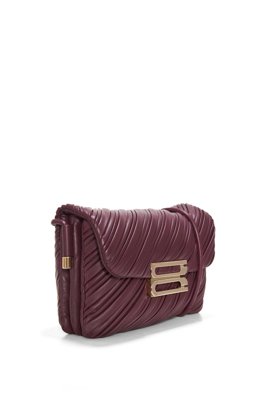 Soft Dorian pleated leather shoulder bag in burgundy