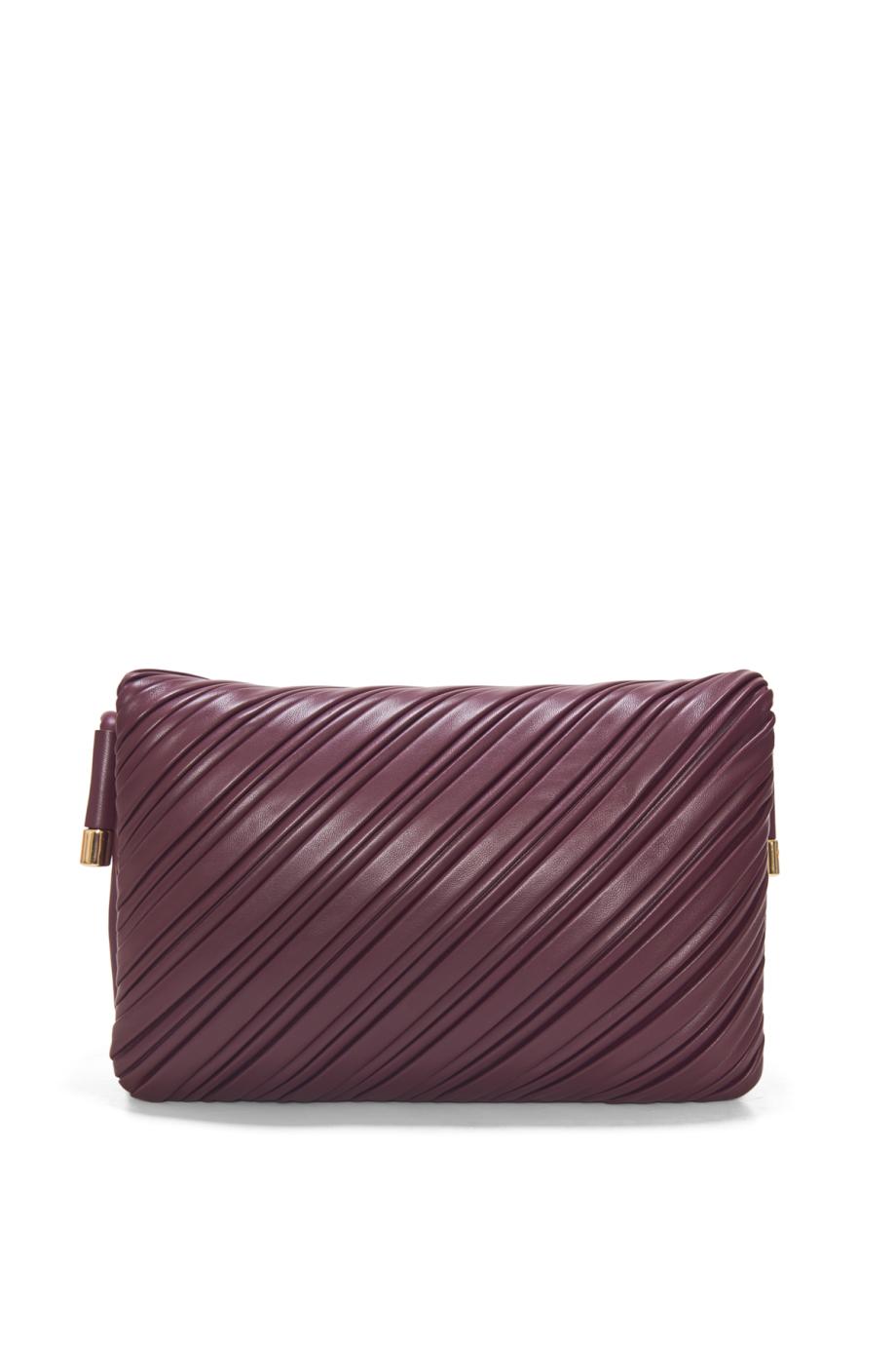Soft Dorian pleated leather shoulder bag in burgundy