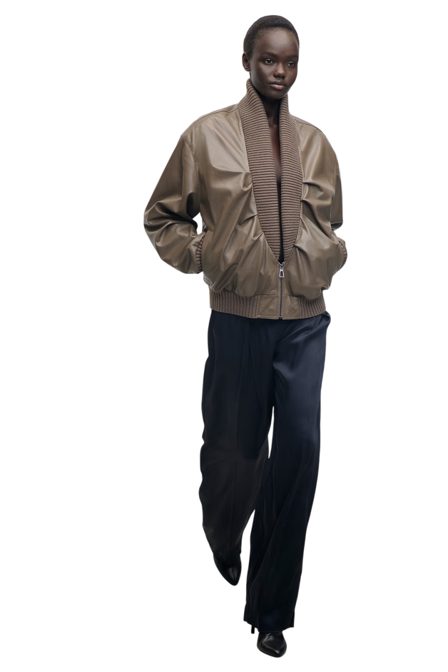 Zana nappa leather bomber jacket in tree bark