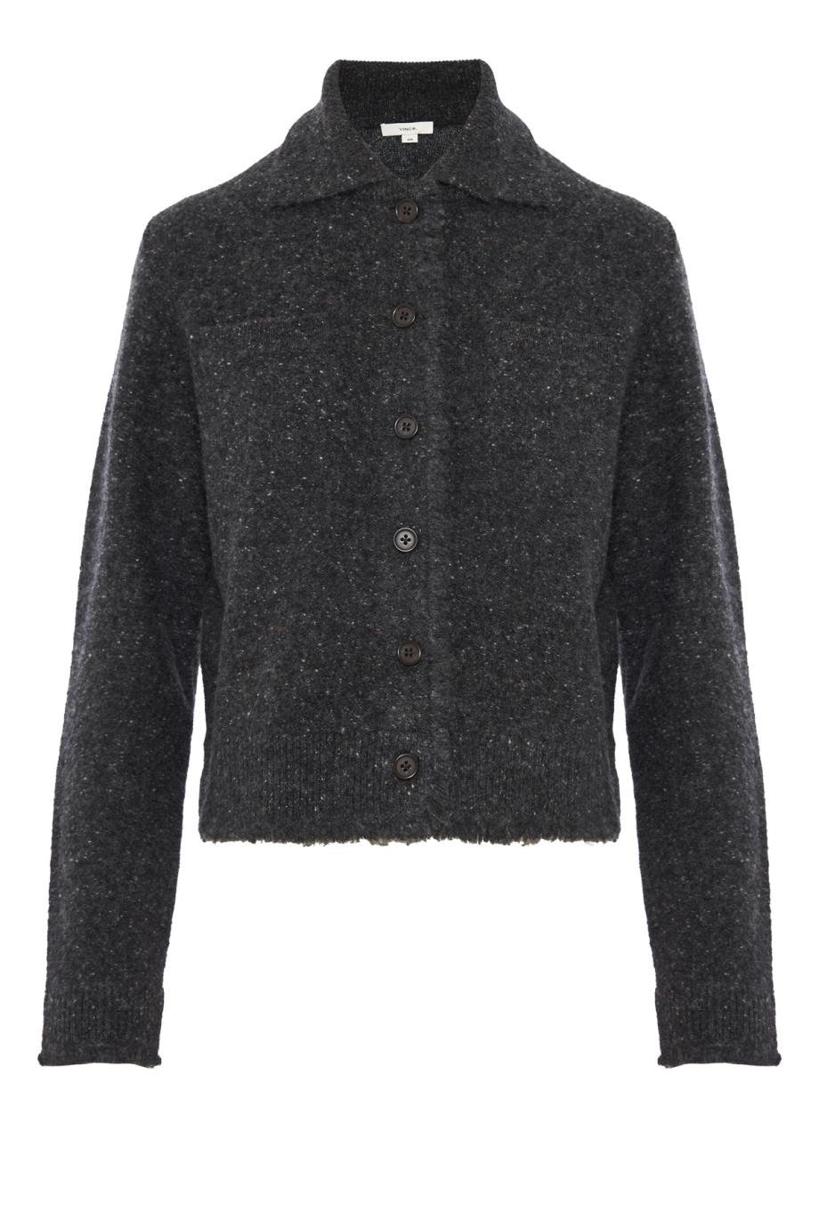 Shrunken cashmere cardigan in charcoal donegal