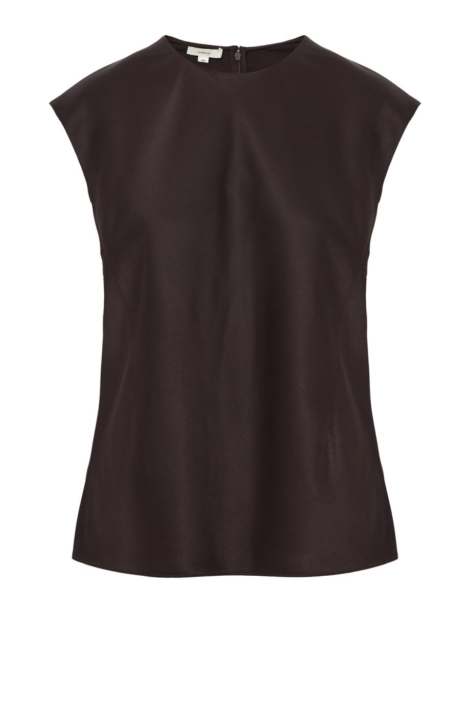 Satin cap-sleeve top in cinderwood