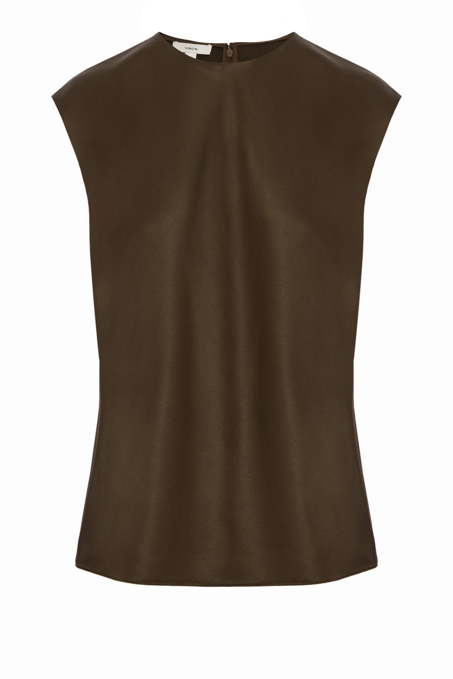 Satin cap-sleeve top in cypress