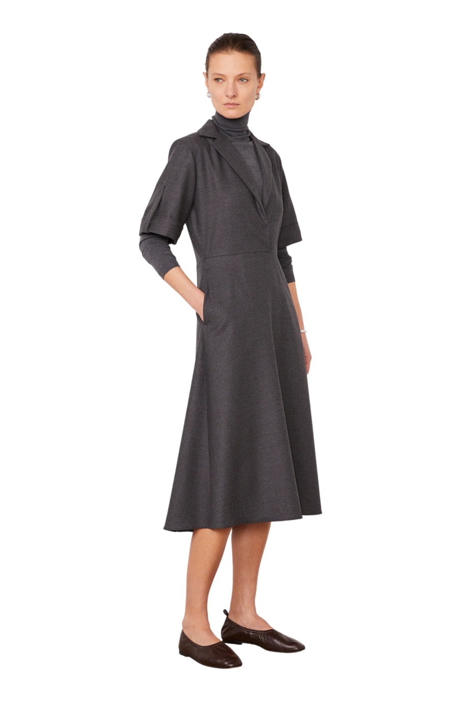 Azelle wool midi dress in mid heather grey