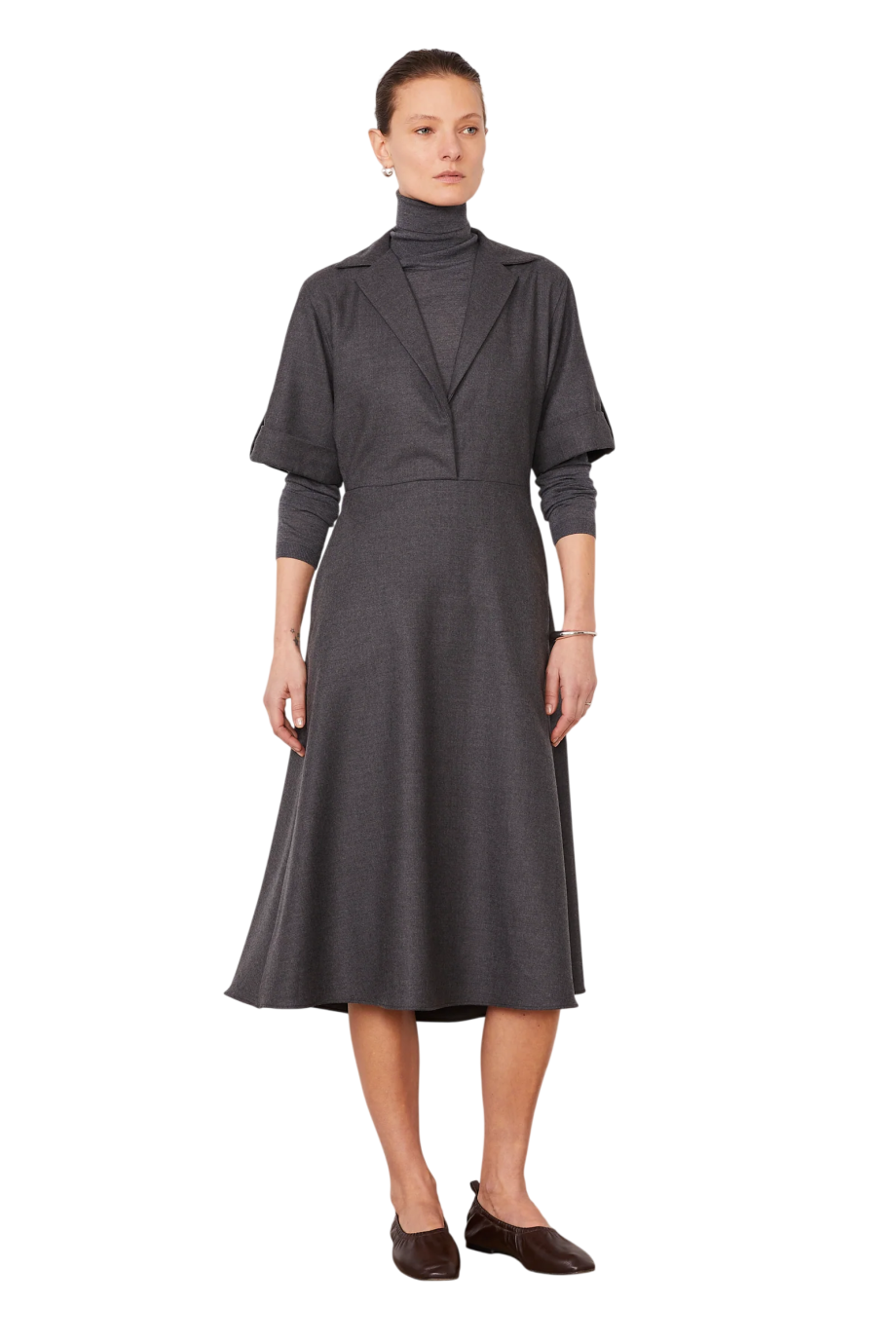 Azelle wool midi dress in mid heather grey
