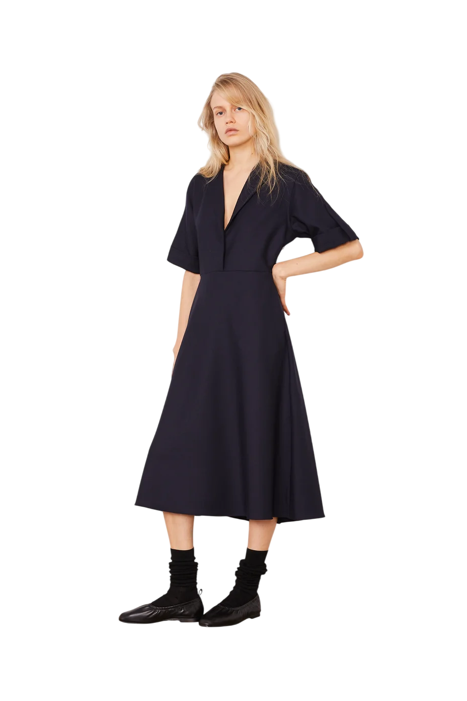 Azelle wool midi dress in dark navy