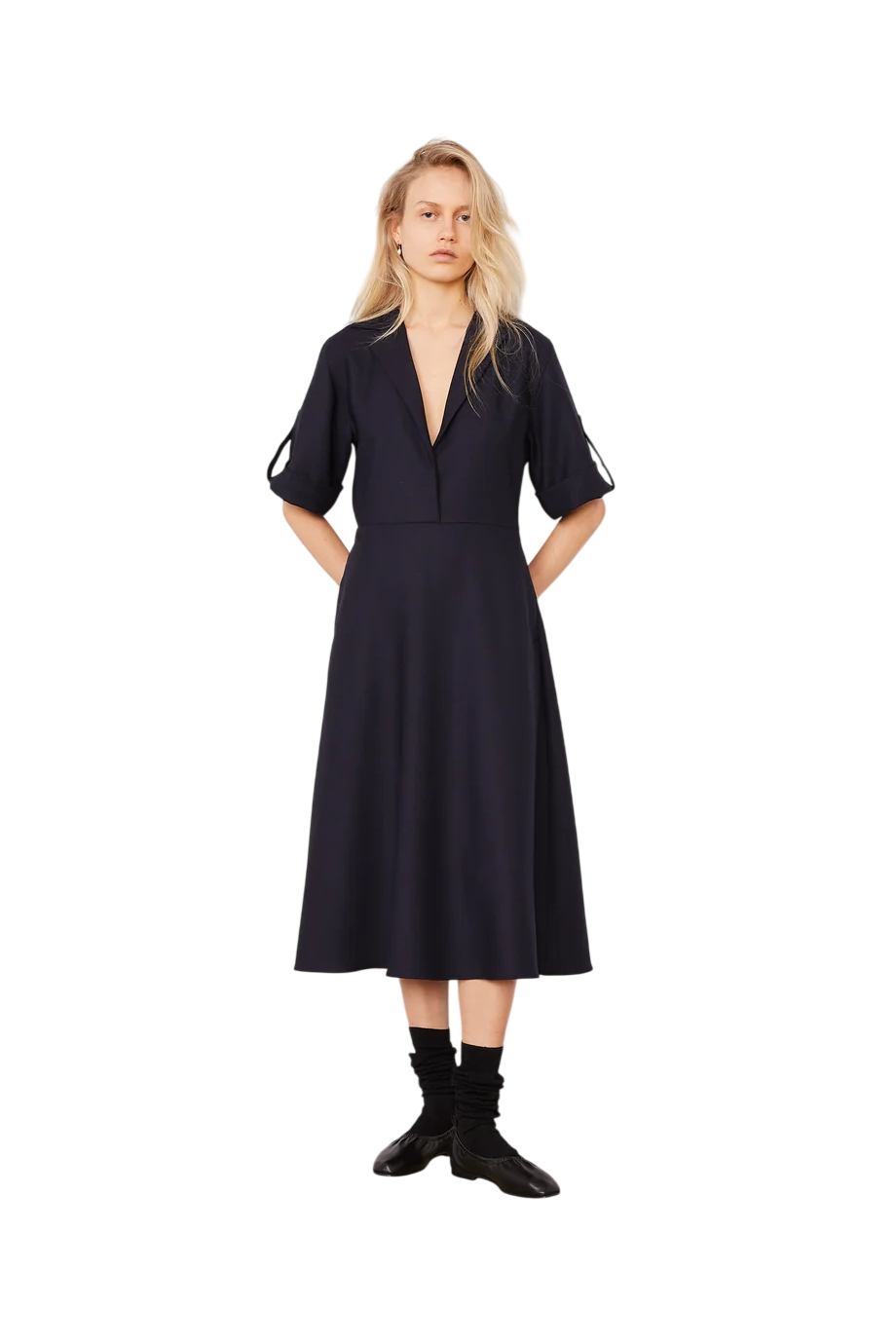 Azelle wool midi dress in dark navy