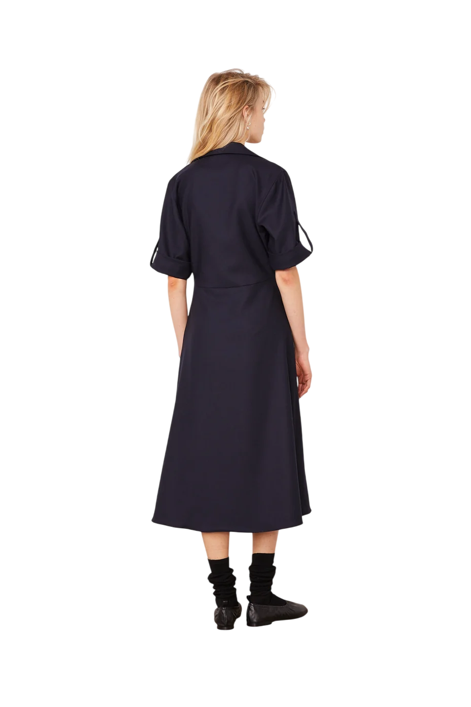 Azelle wool midi dress in dark navy