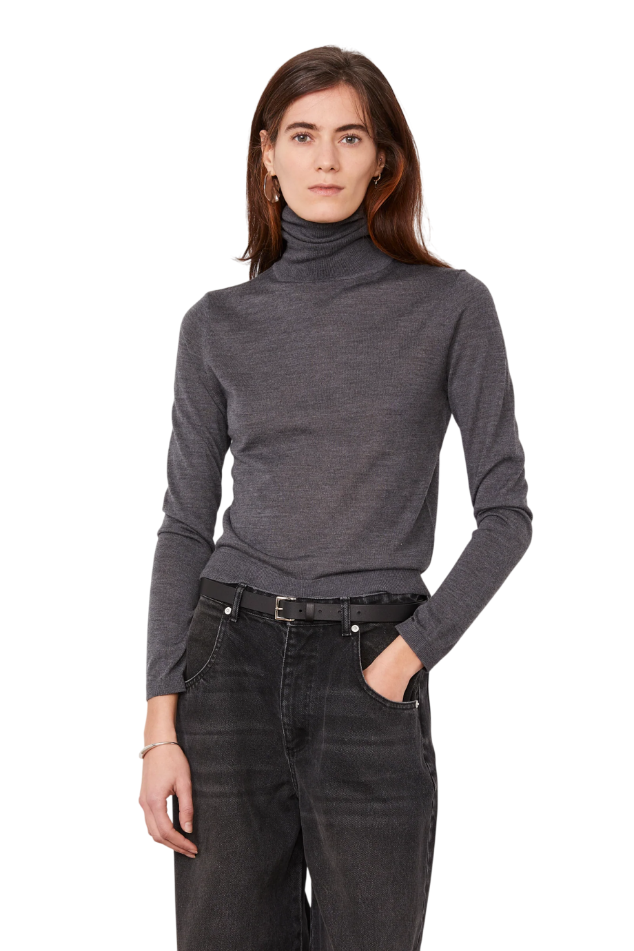 Meli merino wool and silk sweater in mid heather grey