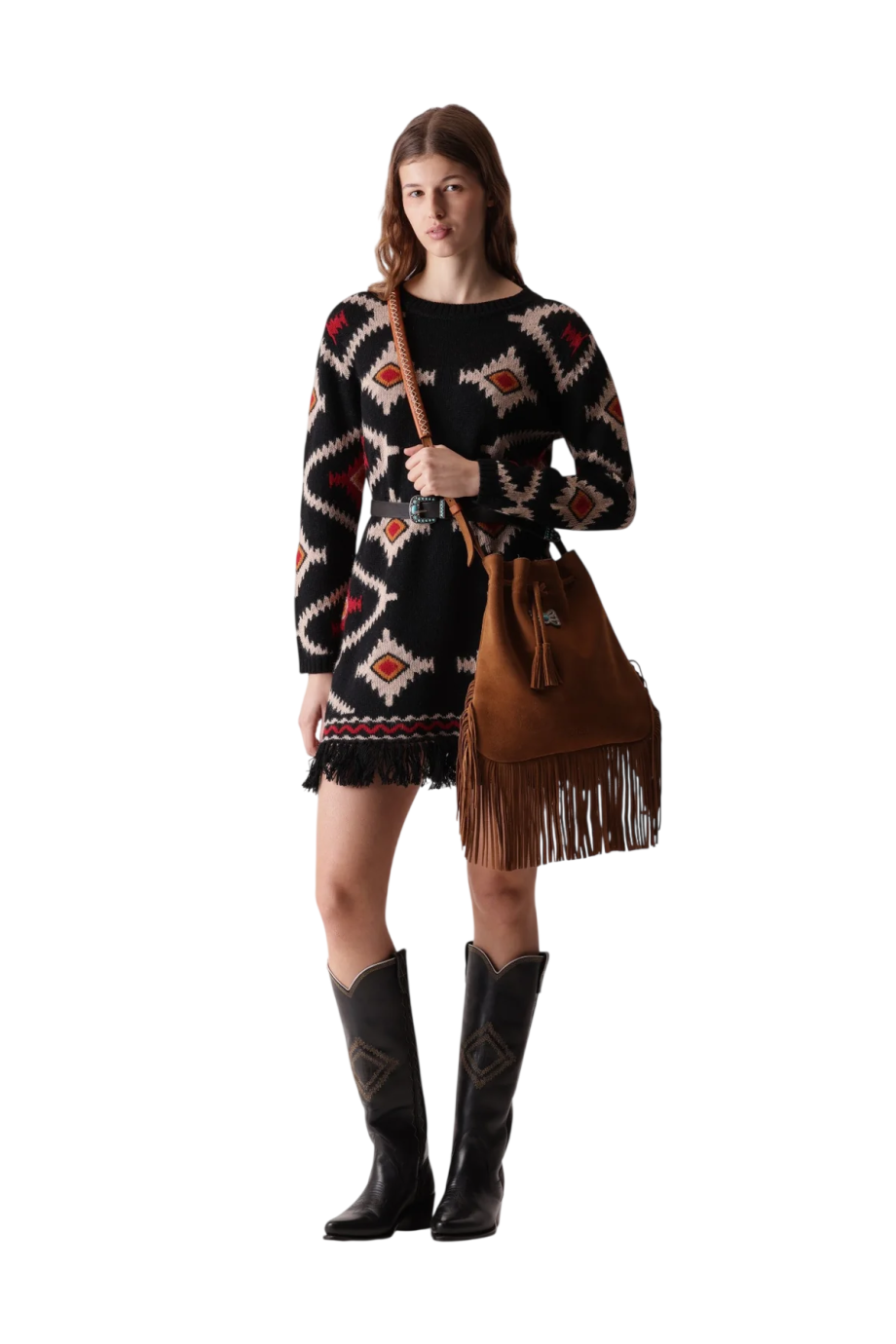 Lilium intarsia alpaca and wool sweater in black