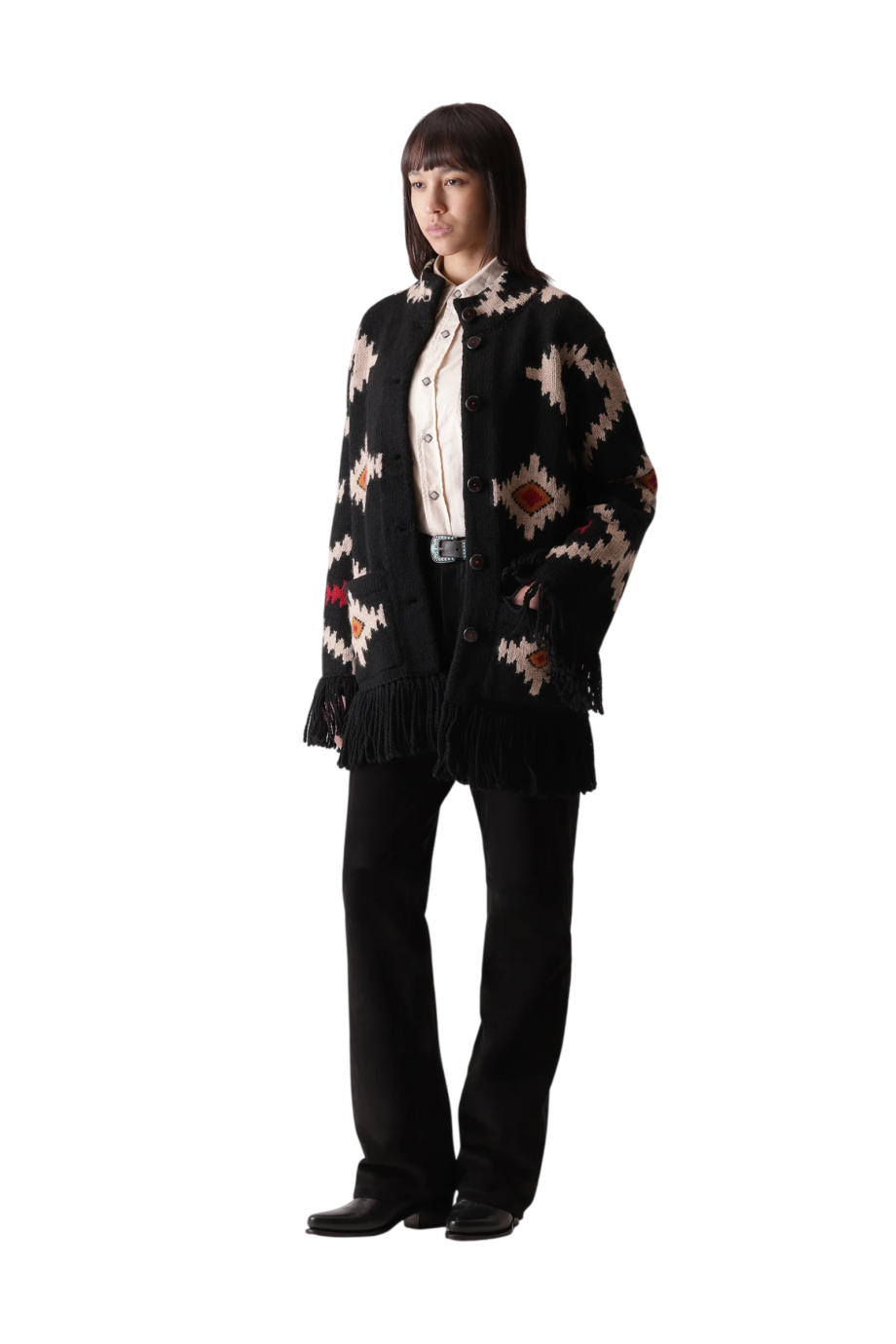 Liora intarsia alpaca and wool cardigan in black