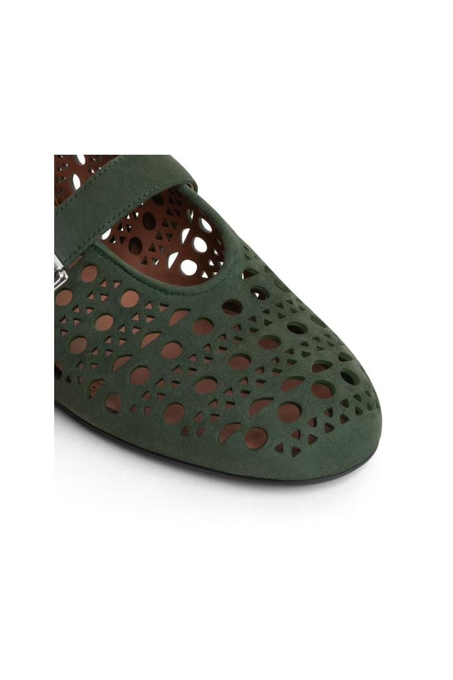 La Ballerine Vienne perforated suede flats in vert lichen