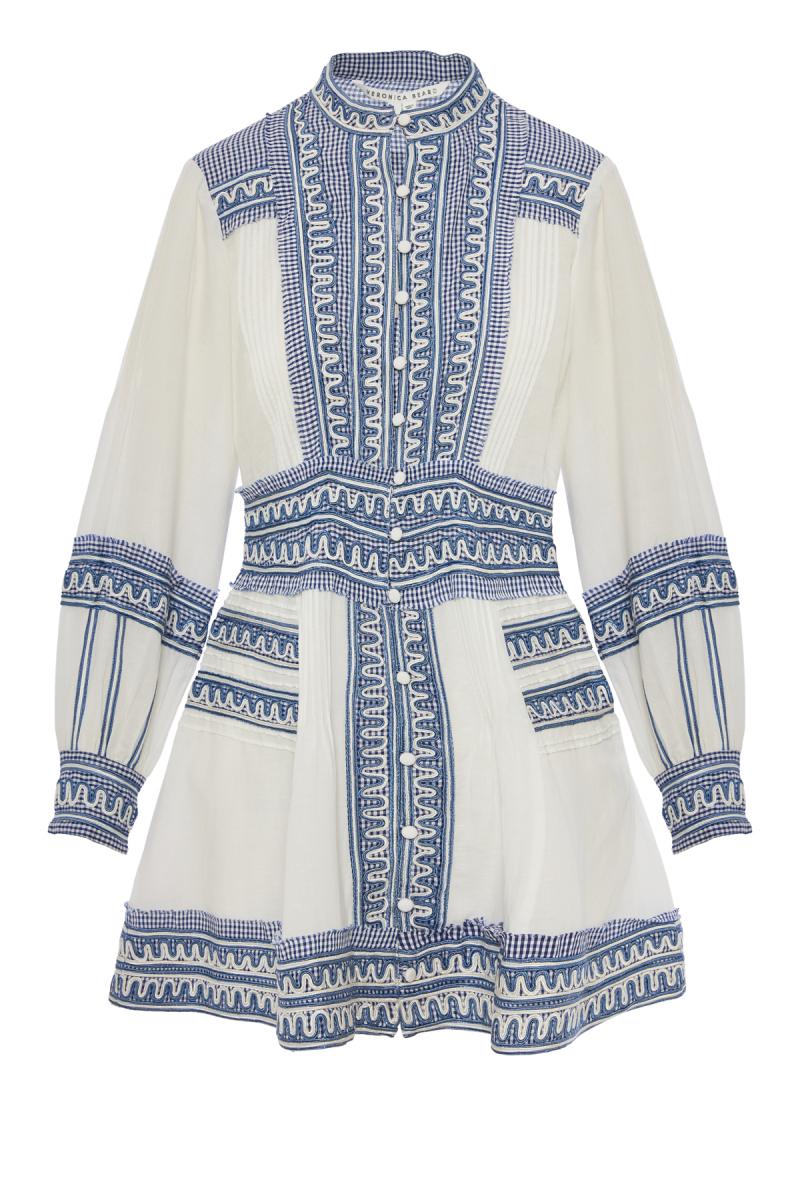 VERONICA BEARD Pasha embroidered cotton and linen mini dress - Enny Monaco