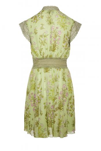 Lace-trimmed printed silk-georgette mini dress