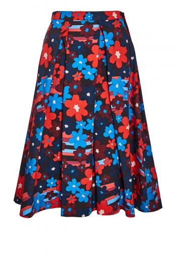 Pleated printed cotton-poplin midi skirt 