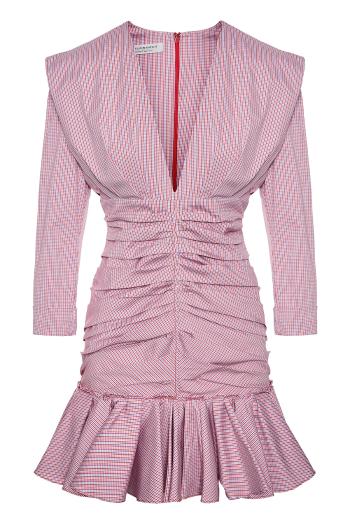 Ruched gingham cotton-blend mini dress