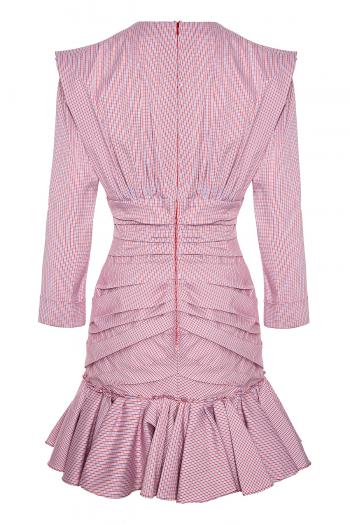 Ruched gingham cotton-blend mini dress