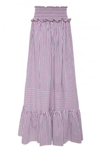 Amira ruffled striped cotton-poplin maxi skirt 