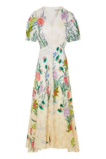 Lea printed silk-jacquard midi dress
