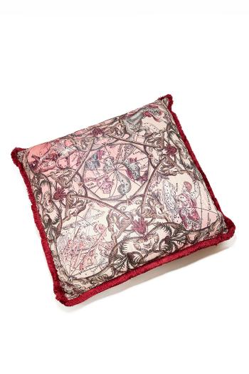 Fringed printed cushion 