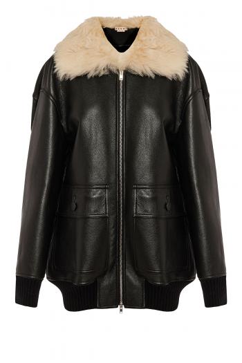 Fur-trimmed leather jacket 