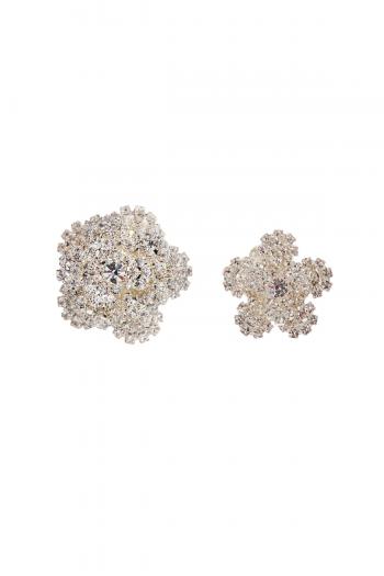 Crystal flower clip earrings in silver