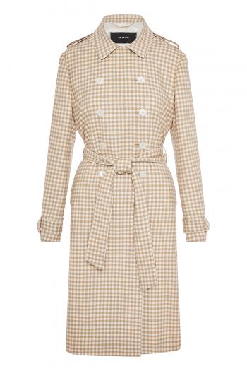 Gingham wool and silk trench coat 