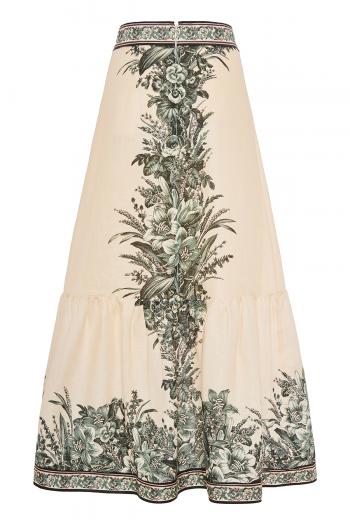Moonshine printed linen midi skirt 