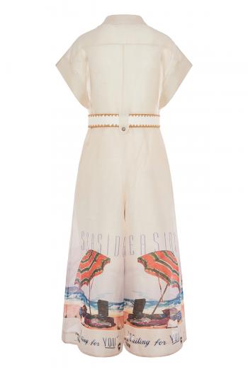 Postcard printed linen and silk jumpsuit 
