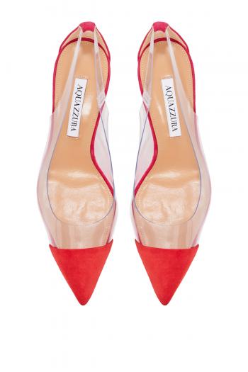 Naked plexi and suede pumps 