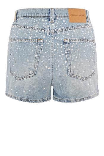Embellished cotton-denim shorts 