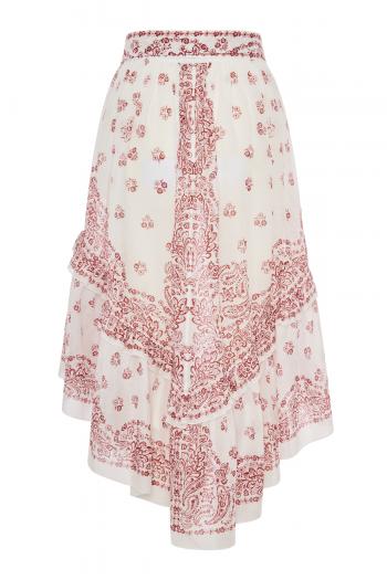Asymmetric printed cotton midi skirt 