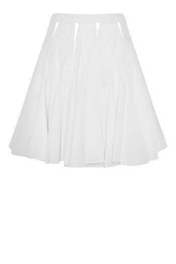 Cutout pleated cotton-poplin mini skirt 