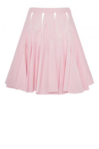 Cutout pleated cotton-poplin mini skirt 