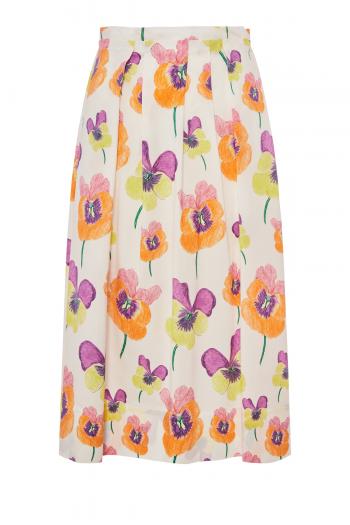 Pansies printed cotton-poplin midi skirt