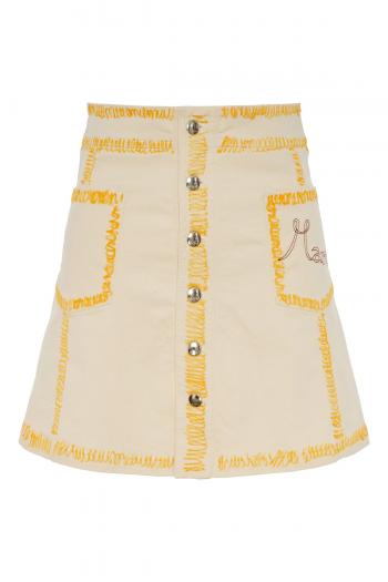 Embroidered cotton denim mini skirt 