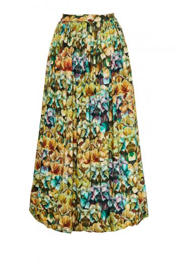 Nina printed cotton-blend midi skirt 