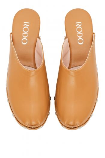 Aleide leather and wood clogs